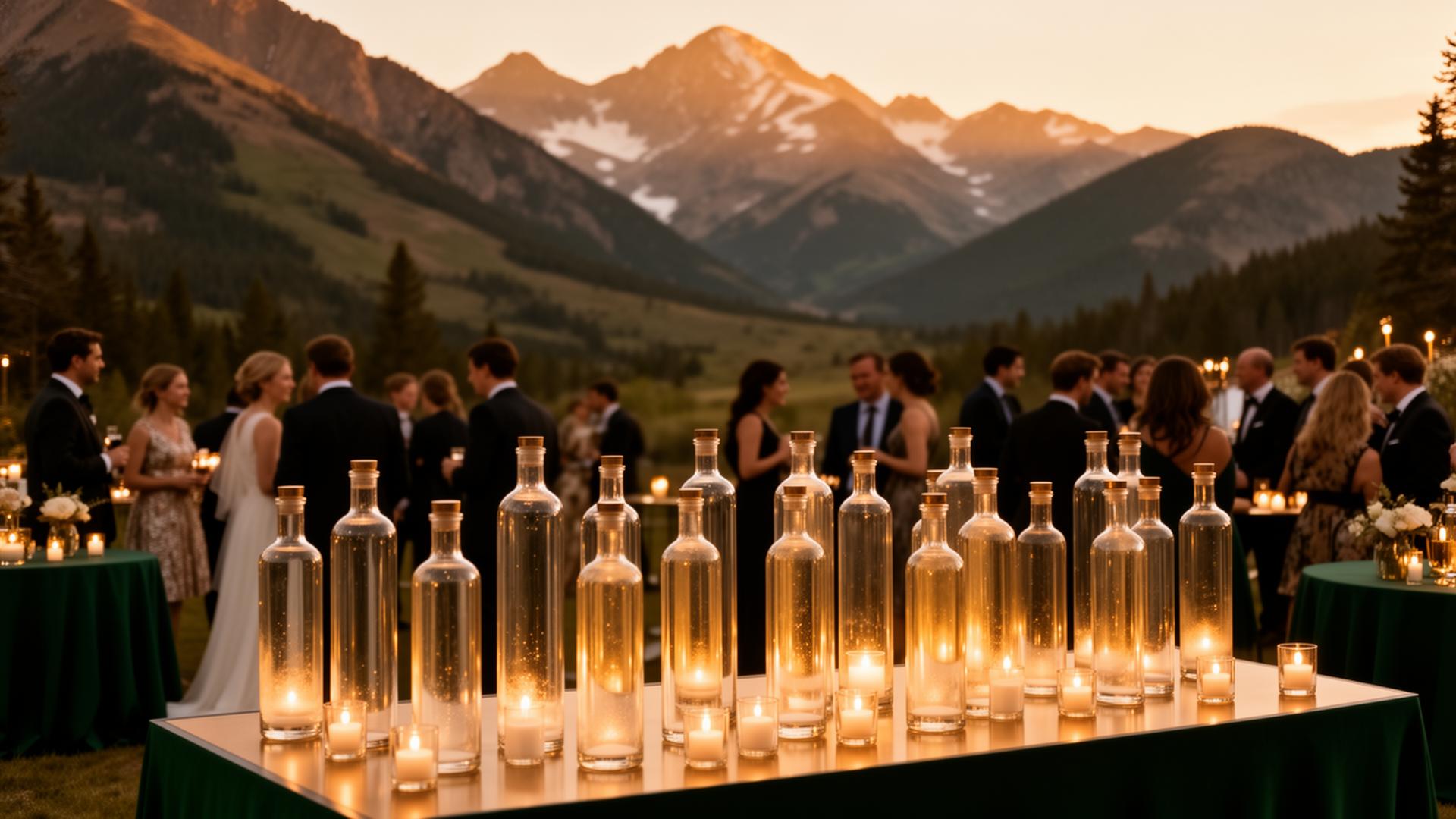 Luxury Colorado mountain wedding with elegant oxygen bar at golden hour